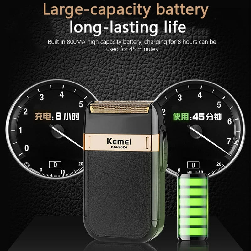 Kemei KM-2024 Elektrorasierer mit USB-Aufladung, zusätzlicher Schneidkopf, hin- und hergehender Twin-Blade-Rasierer, Bartschneider