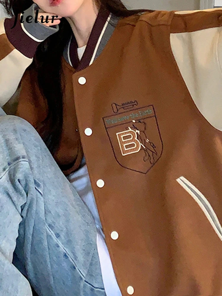 Damen College Baseball Retro Bomber Jacke Unisex Sweatjacke Collegejacke
