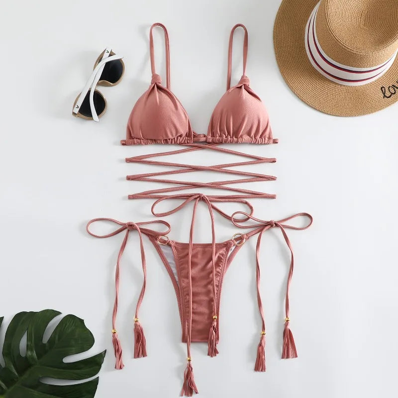 Damen Micro Bikini BH Set Gepolstert Brasilianischer Badeanzug Bademode Strand