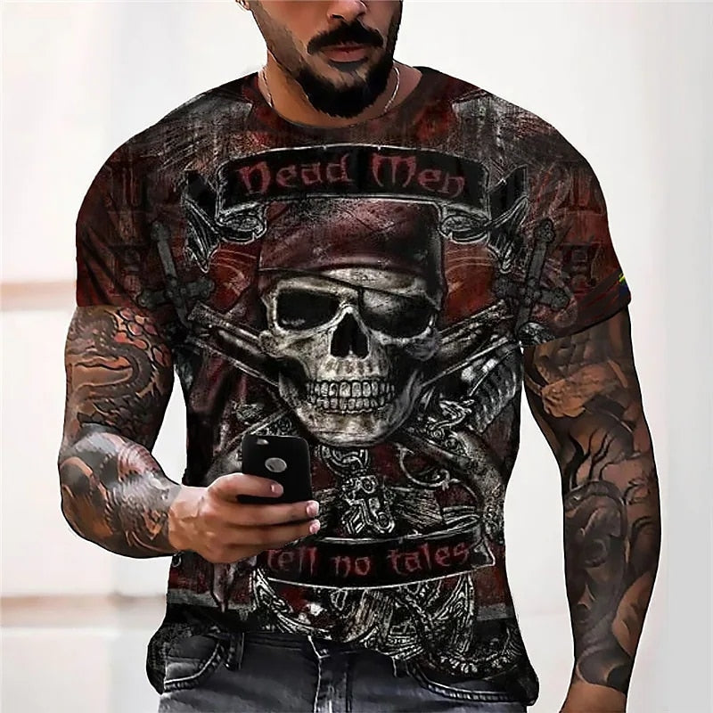 Fashion Herren Horror Skull 3D T-Shirt Rundhals Unisex Sommer Streetwear