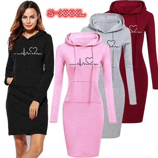 Damen Kapuzenkleid Pullikleid Party Kleid Minikleid Hoodie Kapuzenpullover