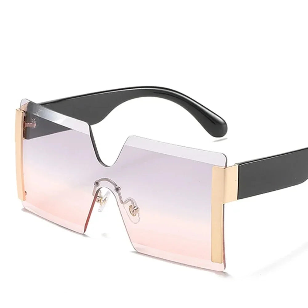 Übergroße Randlose Sonnenbrille Damen Quadratisch Flach Design Reise UV400