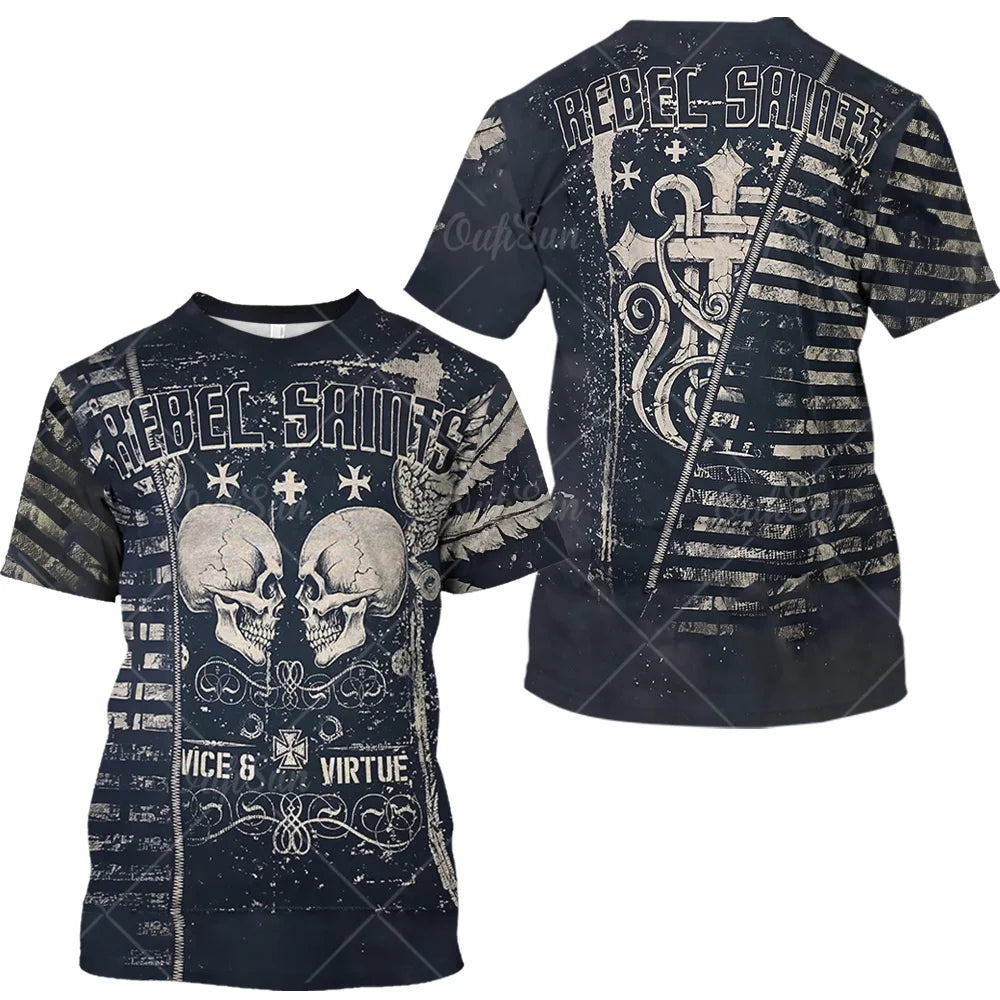 Männer Metal Skull 3D Print T-Shirt Rundhals Unisex Sommer Streetwear Shirt Top