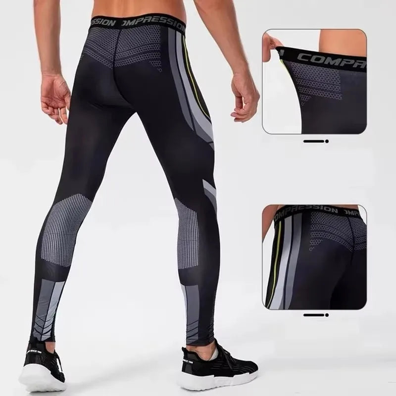 Pantaloni a Compressione da Uomo Leggings Calcio Corsa Palestra Leggins Calza