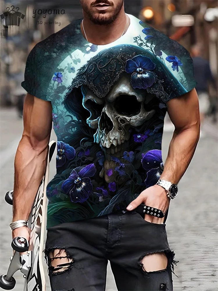 Herren T-Shirt Skull 3D Shirt Rundhals Streetwear Tank Top Polo Hemd Polohemd