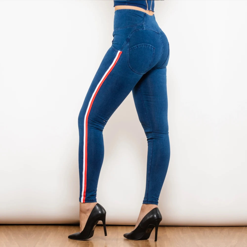 Leggins Donna Vita Alta Pantaloni Jeans Sportivi Fitness Palestra Effetto Denim