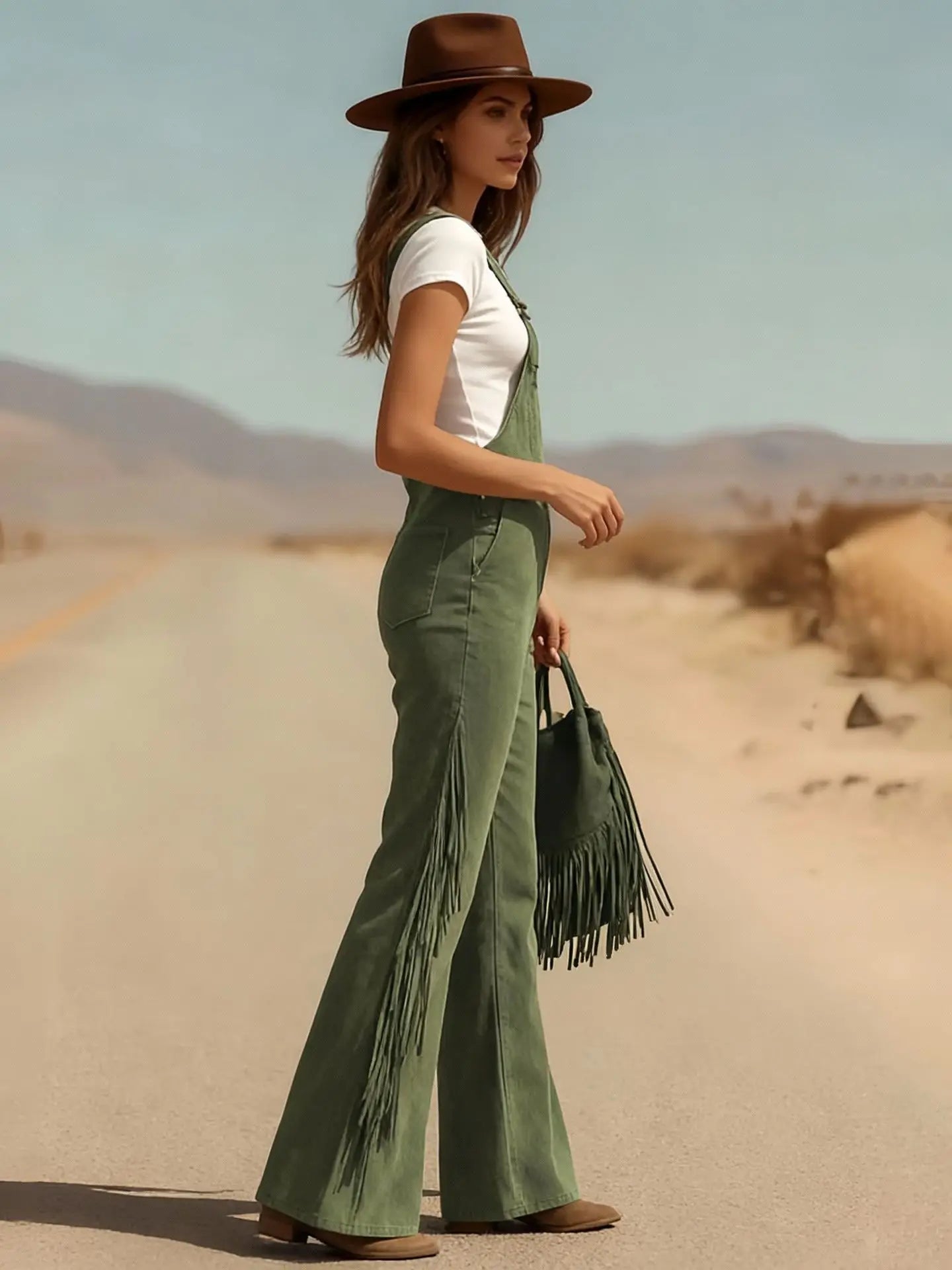 Damen Fashion Hose Latzhose Schlaghose Retro Western Flare Trägerhose Overall