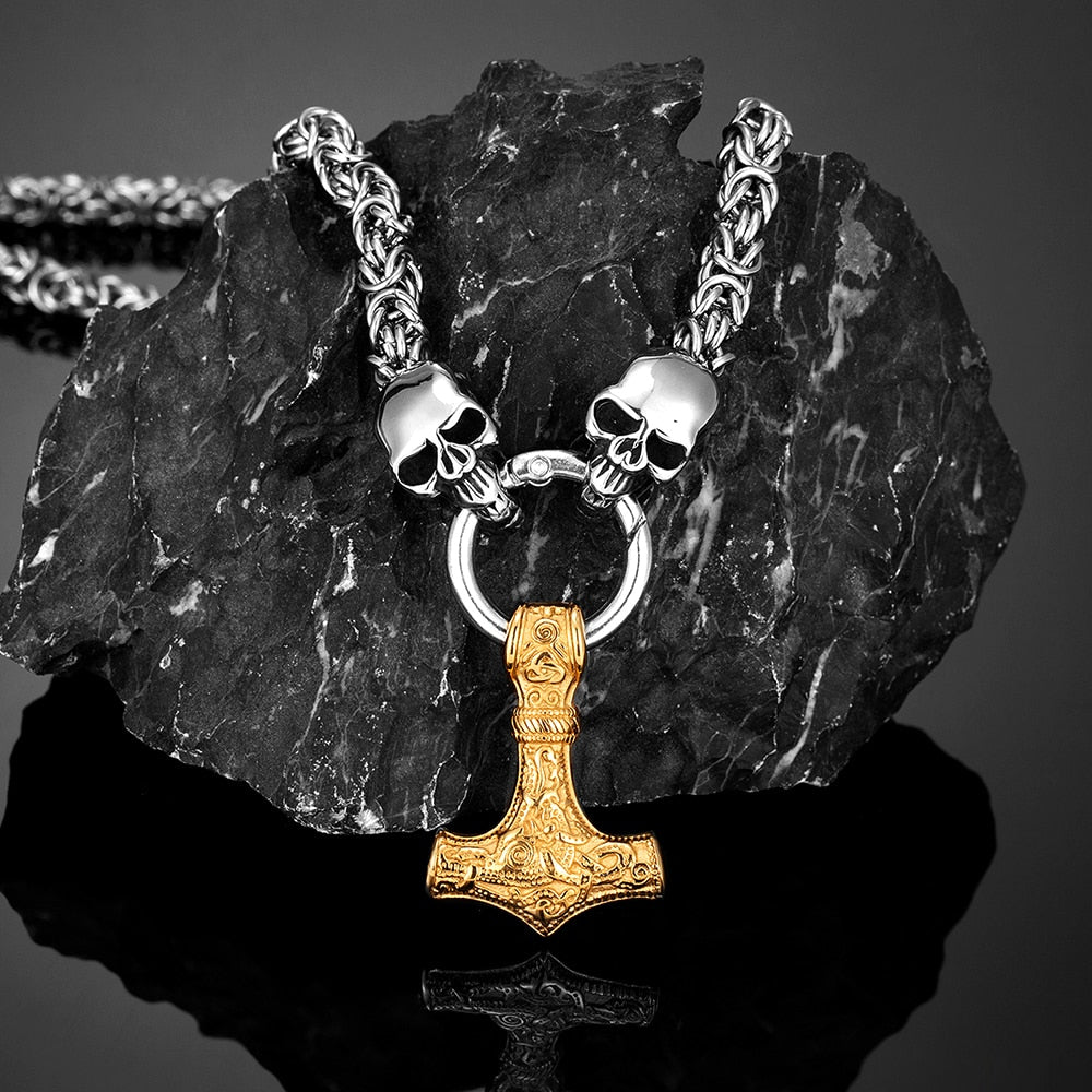 Thors Hammer Edelstahl Halskette Skull Königskette Wikingerschmuck Nordische Mythologie