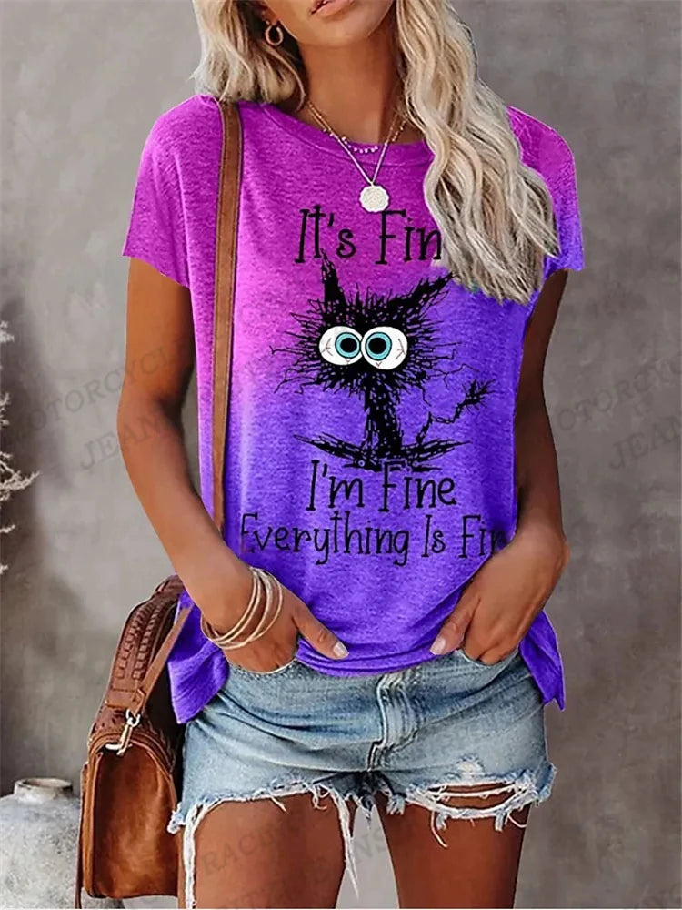 Damen Sommer Top 3D Cartoon T-Shirt Rundhals Streetwear lockeres Damentop Bluse