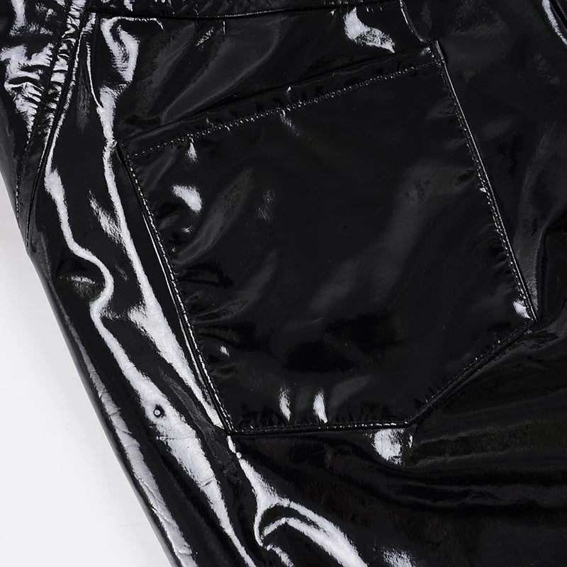 Sexy Damen Fashion Hose Gothic Punk glänzende PU Lederhose Schlaghose Latex