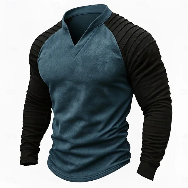 Herren Langarm T-Shirt Raglan Ärmel Patchwork Wildleder Casual Freizeit