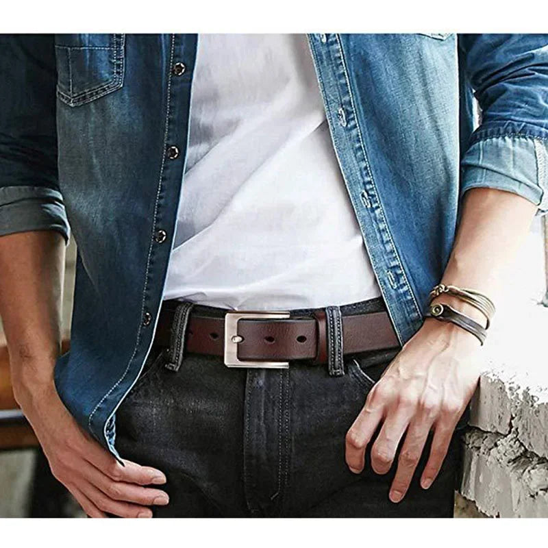 Jeans-Gürtel Herren Damen Eckig Schnalle Echt Leder Gürtel Schwarz Braun