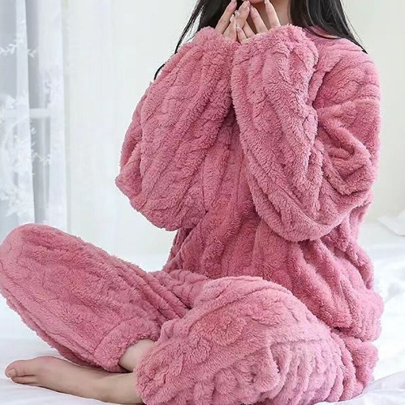 Damen Freizeitanzug Teddy Hausanzug Jogginganzug Fleece Schlafanzug