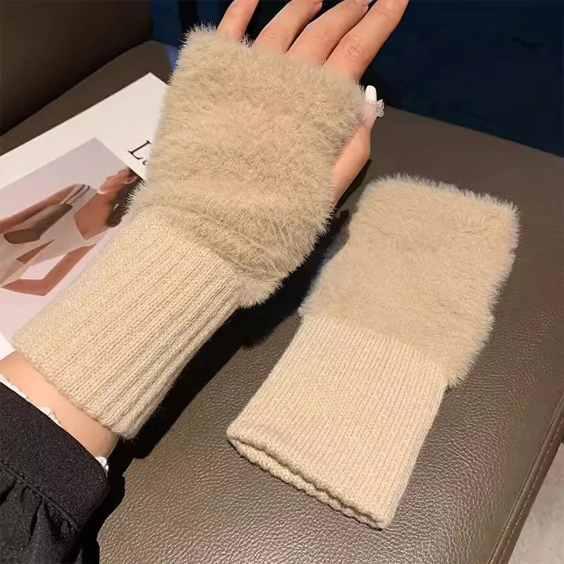 Winter Handschuhe Damen Strick fingerlose Handwärmer Fäustlinge Halbfinger
