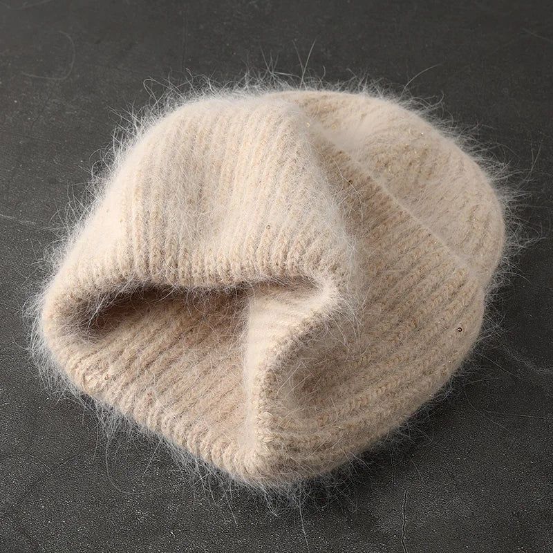 Damen Wolle Mütze Wintermütze Strickmütze Gefüttert Pudelmütze Bommel Skimütze