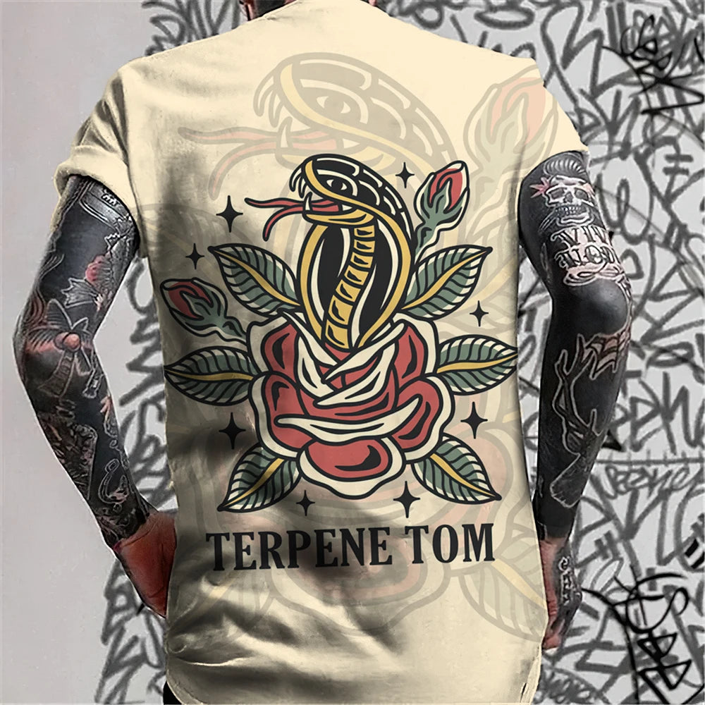 Herren Fashion Tattoo Style T-Shirt Rundhals Unisex SommerOversized Streetwear
