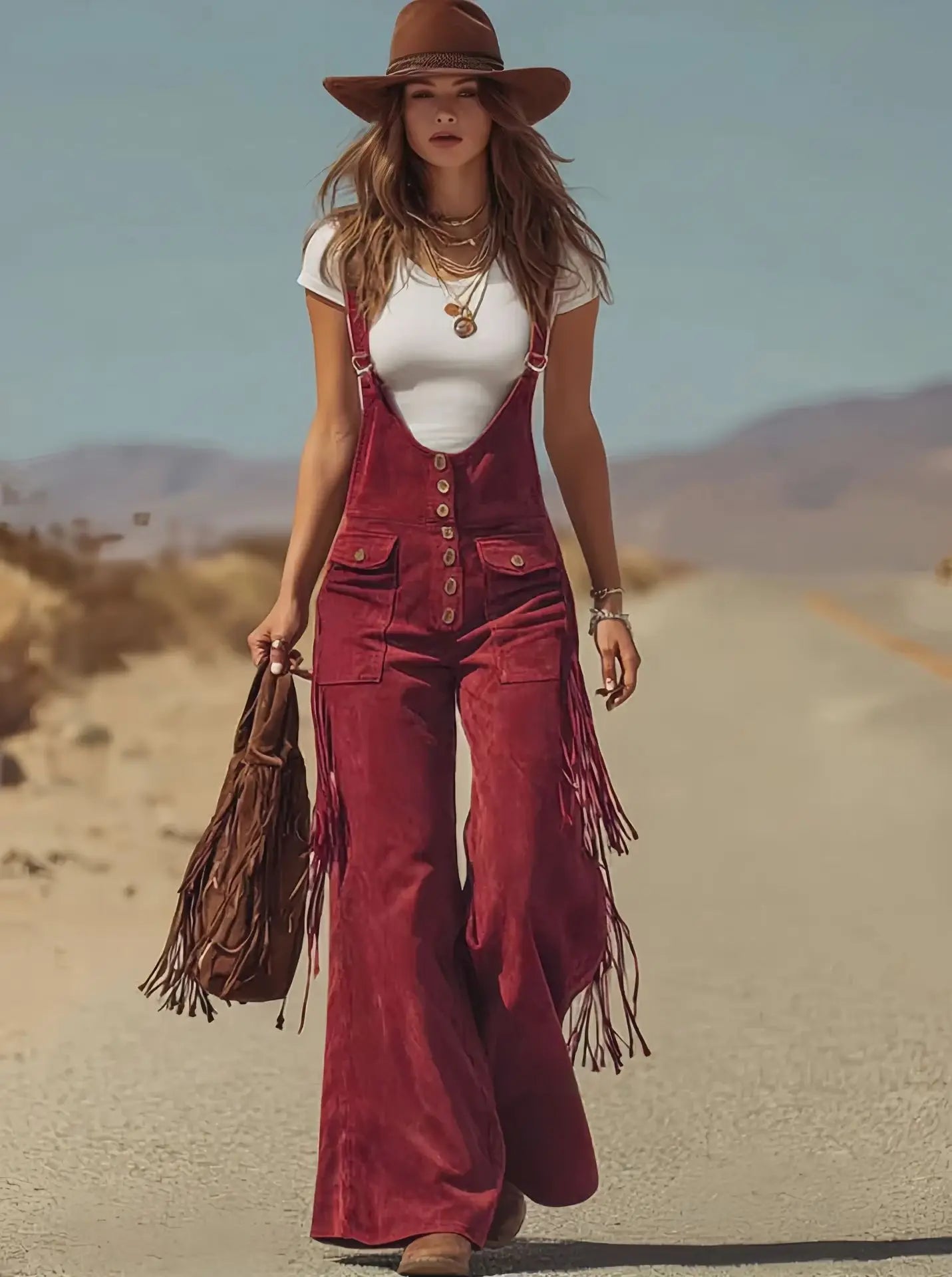 Damen Fashion Hose Latzhose Schlaghose Retro Western Flare Trägerhose Overall