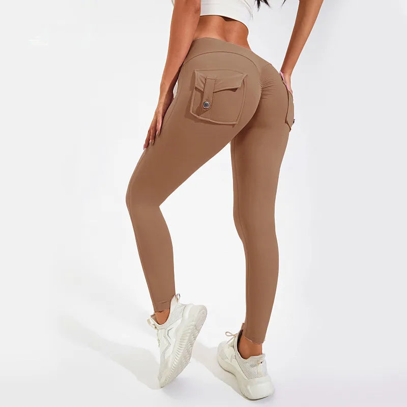 Damen Leggings Push Up Stretch Leggins Yoga Fitness Hose m Tasche Sexy Gym Wear