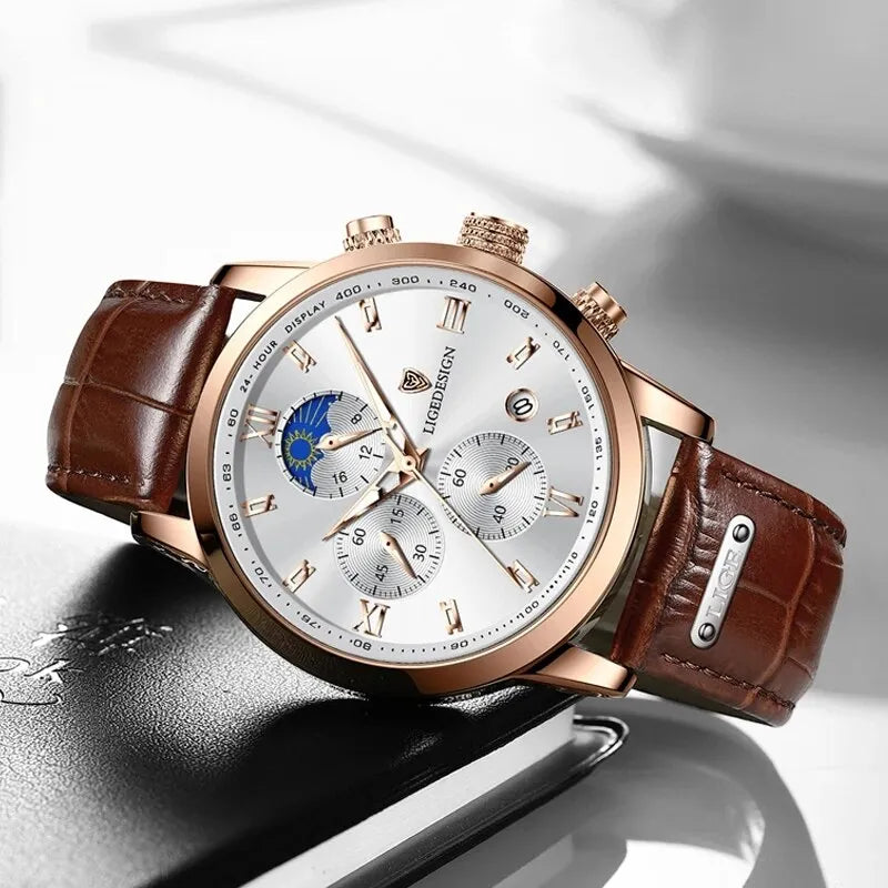 Herren Armbanduhr Silber Schwarz Edelstahl Quarzuhr Luxus Chronograph Business