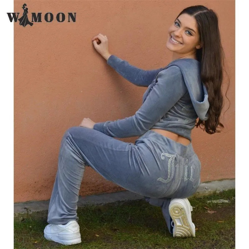 Damen Samt Jogginganzug Sportanzug Jogging Hose Jacke Fitness Hausanzug Freizeitanzug