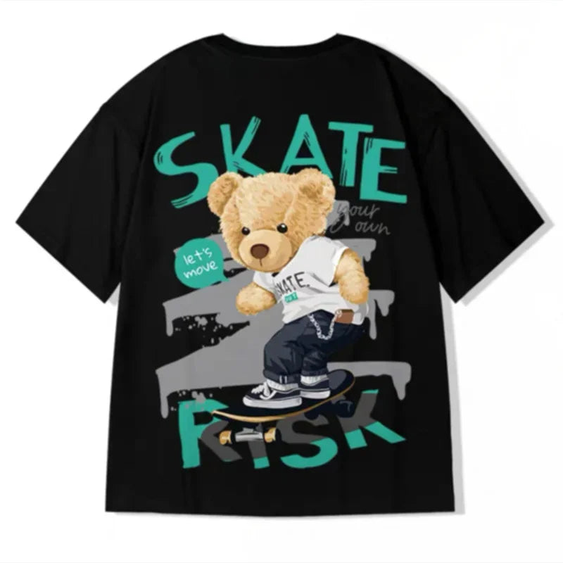 Trendy Herren Plus Size Skater T-Shirt Rundhals Sommer Hip Hop Streetwear Top