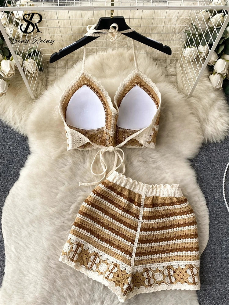 Damen Strick Bikini BH Set Gepolstert Brasilianischer Badeanzug Bademode Strand