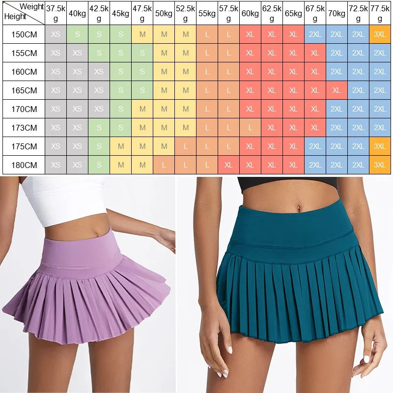 Damen Tennis-Rock mit Innenhose Sportrock Laufrock Gym Fitness Shorts mit Tasche