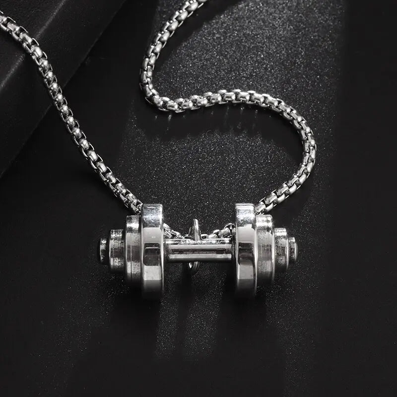 Halskette Anhänger Edelstahl Hantel Fitness Gym Bodybuilding Schmuck Geschenk