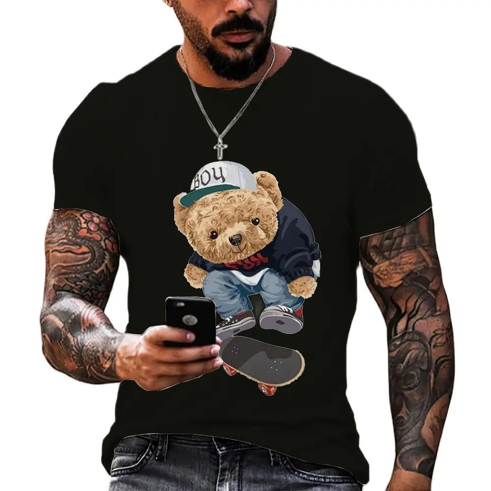Herren Fashion Vintage Teddy Bear 3D T-Shirt Rundhals Unisex Sommer Streetwear