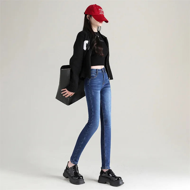 Damen Winter Warm Thermo Jeans Hose Innenfleece Stretch Hosen Leggins Denim