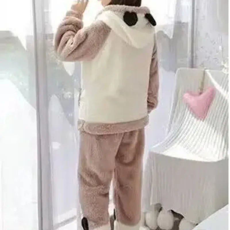 Damen Freizeitanzug Teddy Hausanzug Jogginganzug Fleece Schlafanzug
