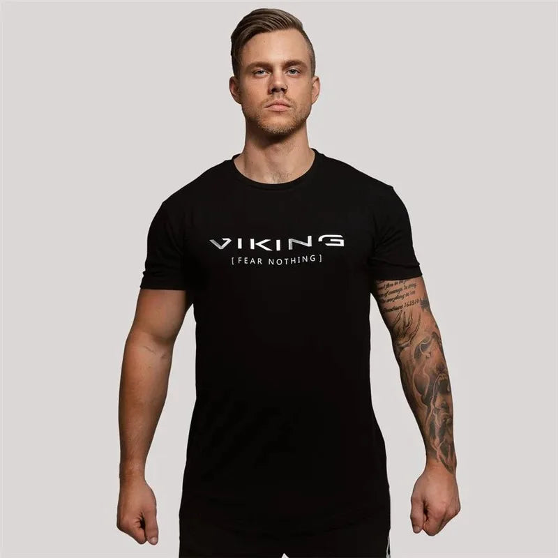 Herren Viking T-Shirt Rundhals Unisex Streetwear Gym Fitness Kurzarm Shirt