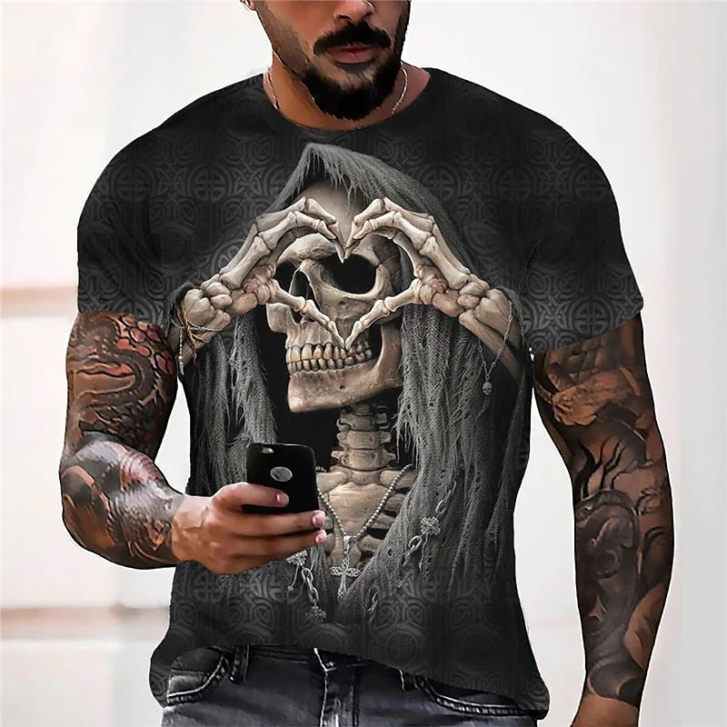 Fashion Herren Horror Skull 3D T-Shirt Rundhals Unisex Sommer Streetwear