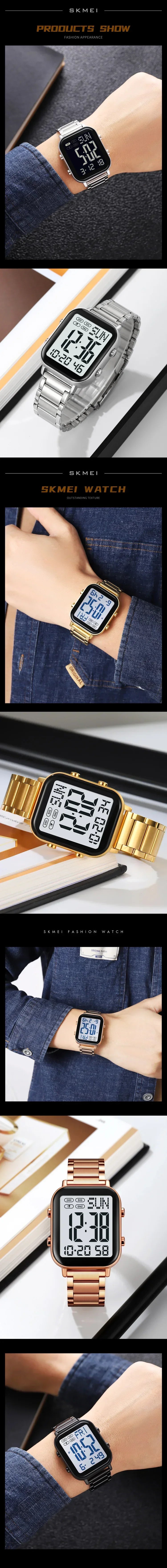 Herren Armbanduhr Digital Uhr Silber Edelstahl Quarzuhr Luxus Chronograph