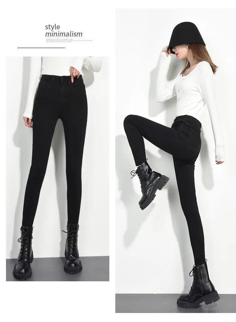 Damen Winter Warm Thermo Jeans Hose Innenfleece Stretch Hosen Leggins Denim