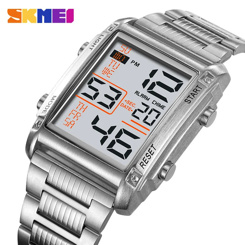 Herren Armbanduhr Digital Uhr Silber Edelstahl Quarzuhr Sportuhr Chronograph