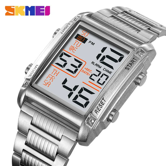 Herren Armbanduhr Digital Uhr Silber Edelstahl Quarzuhr Sportuhr Chronograph