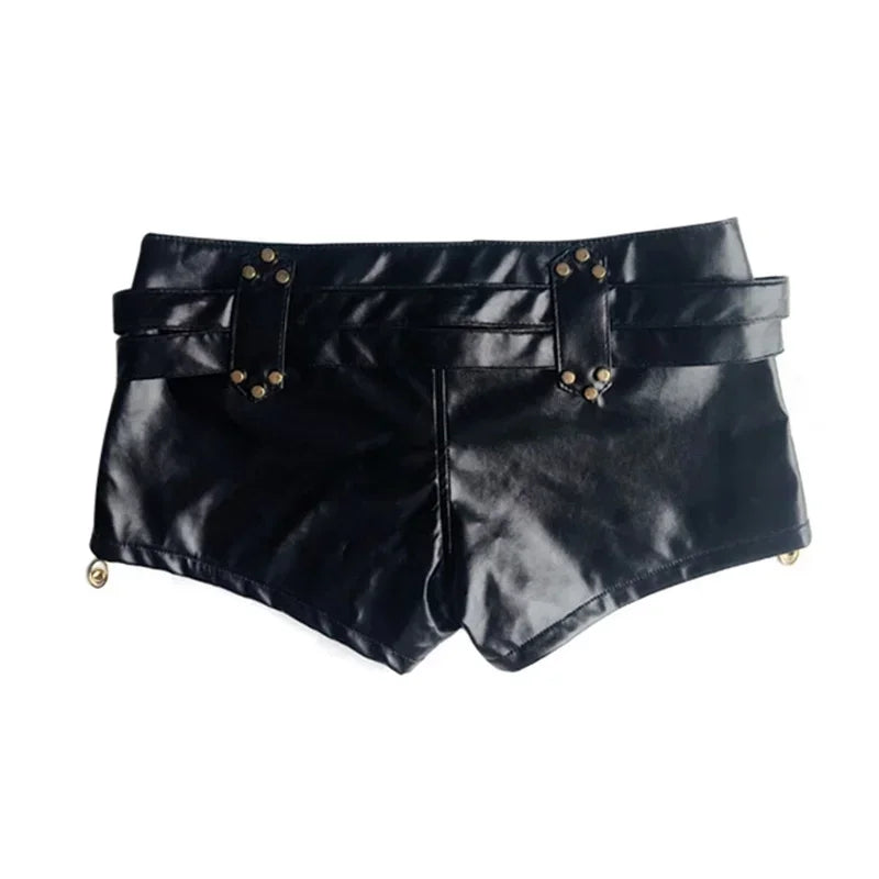 Damen Bermuda Shorts Hotpants Kurze Hose PU Leder Hohe Taille Pants Clubwear