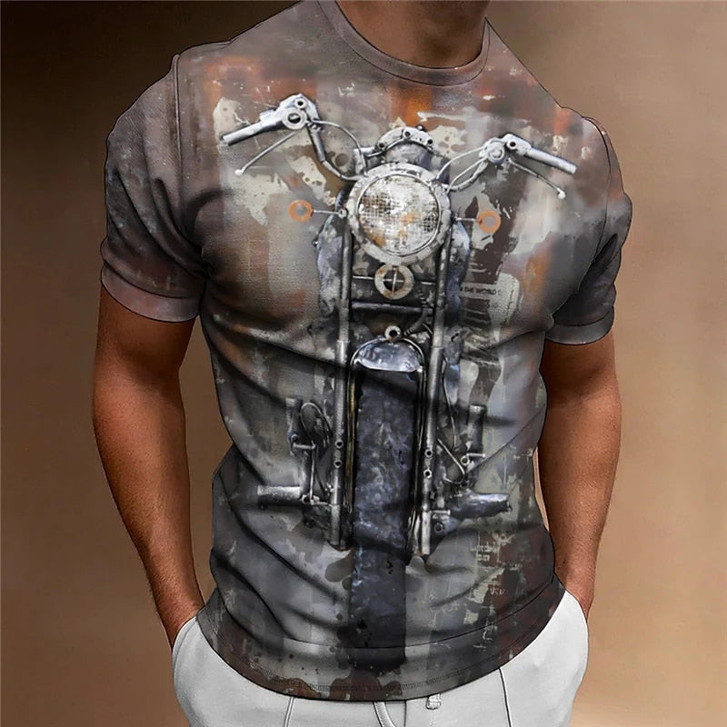 Herren Fashion Vintage Biker 3D T-Shirt Rundhals Unisex Sommer Streetwear