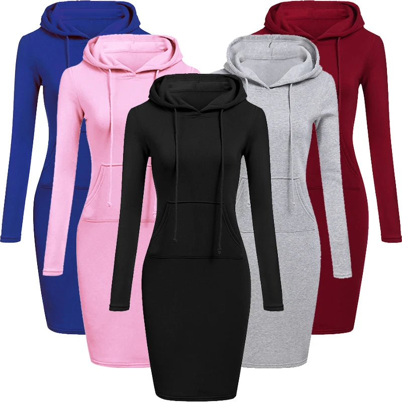 Kapuzenpullover Sweatshirt Pulloverkleid Hoodie Pulli Tunika Damen Sportkleid