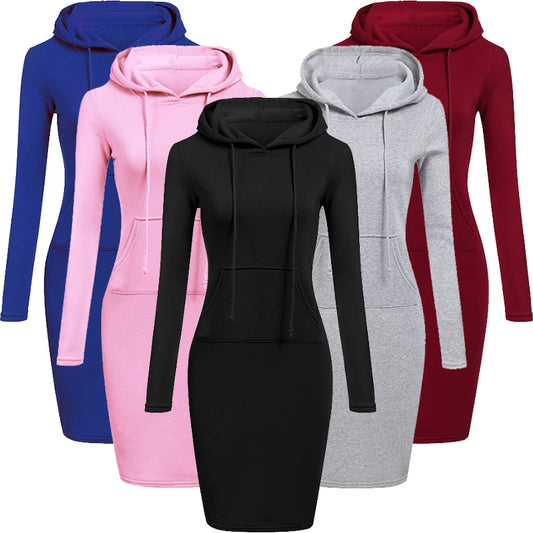 Kapuzenpullover Sweatshirt Pulloverkleid Hoodie Pulli Tunika Damen Sportkleid