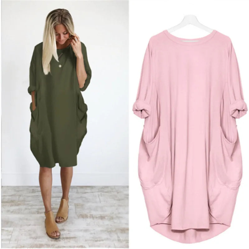 Frauen Maxikleid Pullikleid Sportkleid Kleid Sweatshirt Longtops Pulli Tunika