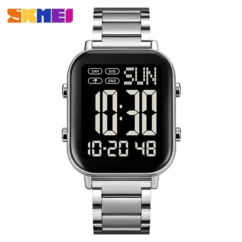 Herren Armbanduhr Digital Uhr Silber Edelstahl Quarzuhr Luxus Chronograph