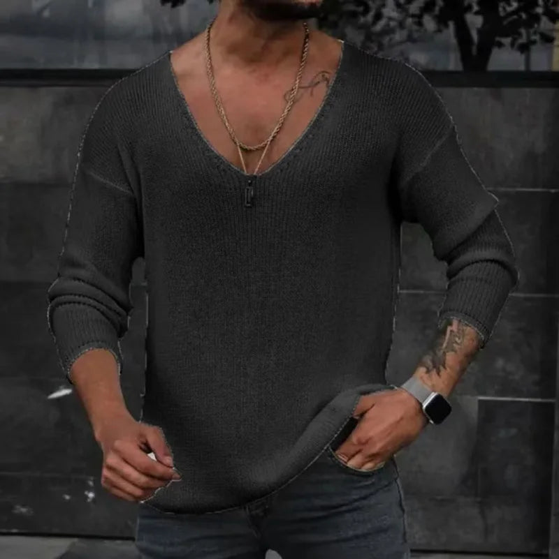 Herren Pullover mit V-Ausschnitt Sweatshirt Leichter Pulli Shirt Langarmshirt
