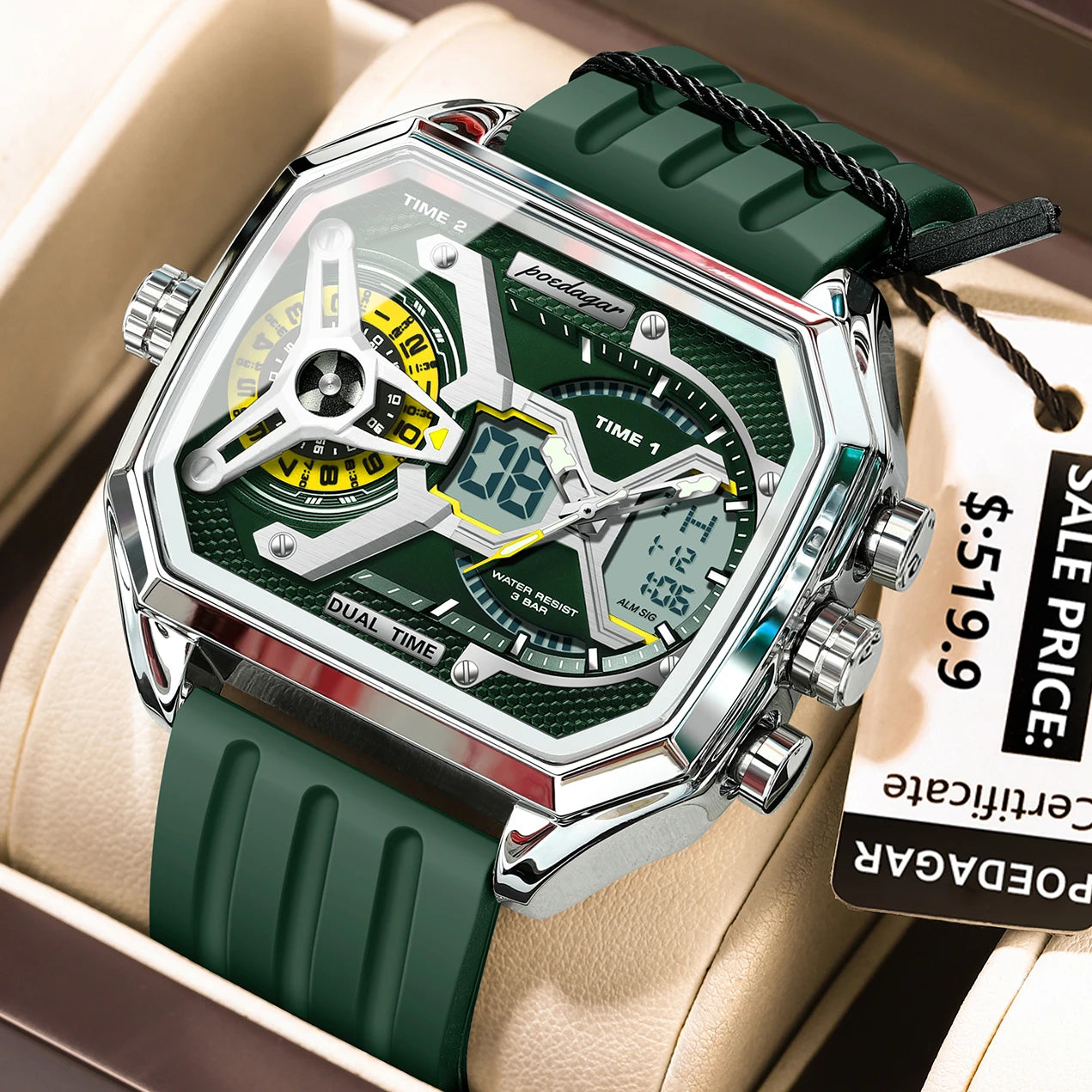 Orologio Uomo Quarzo Acciaio Inossidabile Orologio digitale Cronografo sportivo