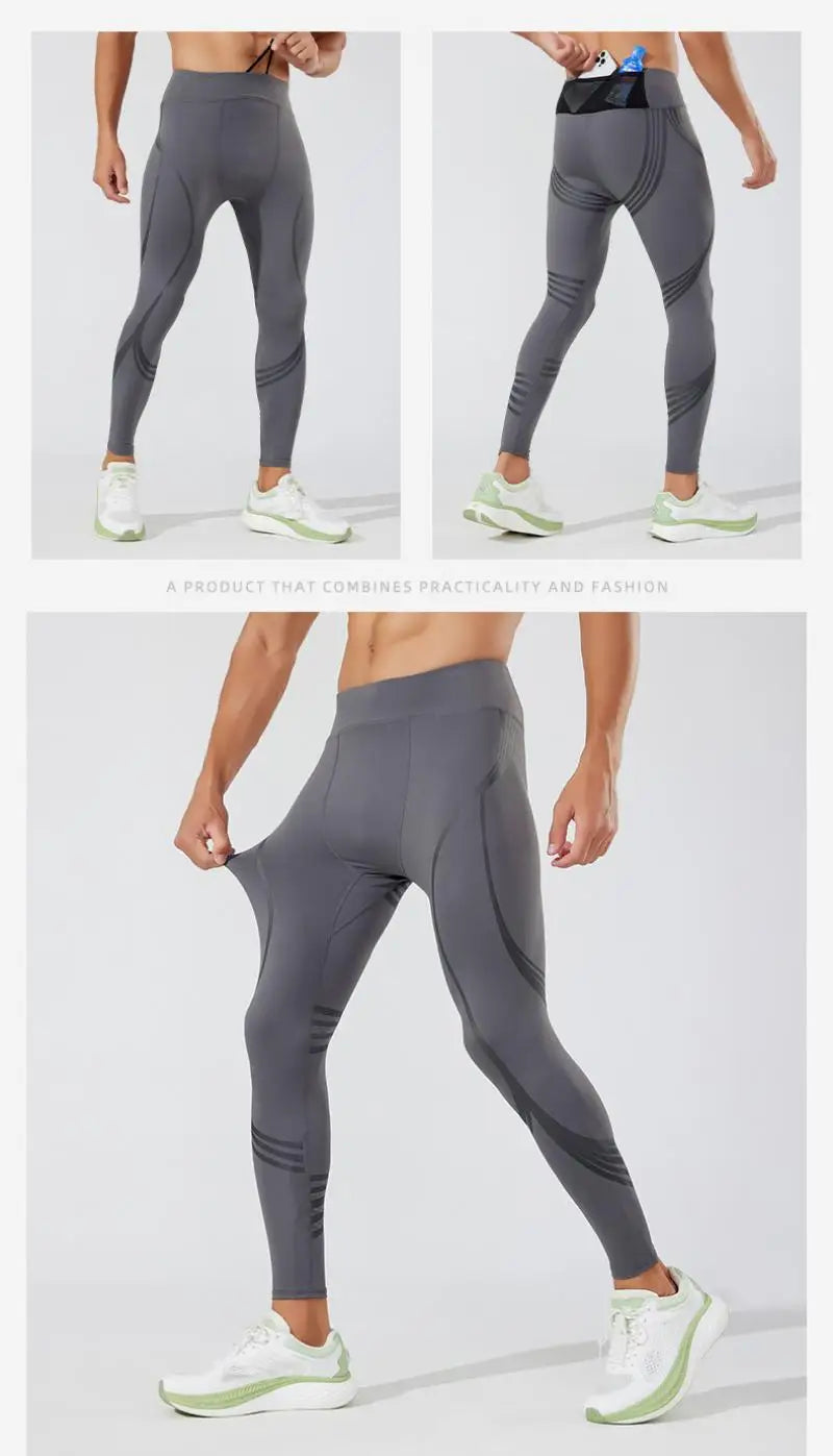 (S-2XL) Herren-Lauf-Kompressionsstrumpfhose, hochelastisch, schnell trocknend, Trainingshose mit Netztasche auf der Rückseite, Fitnessstudio, Training, enge Sporthose