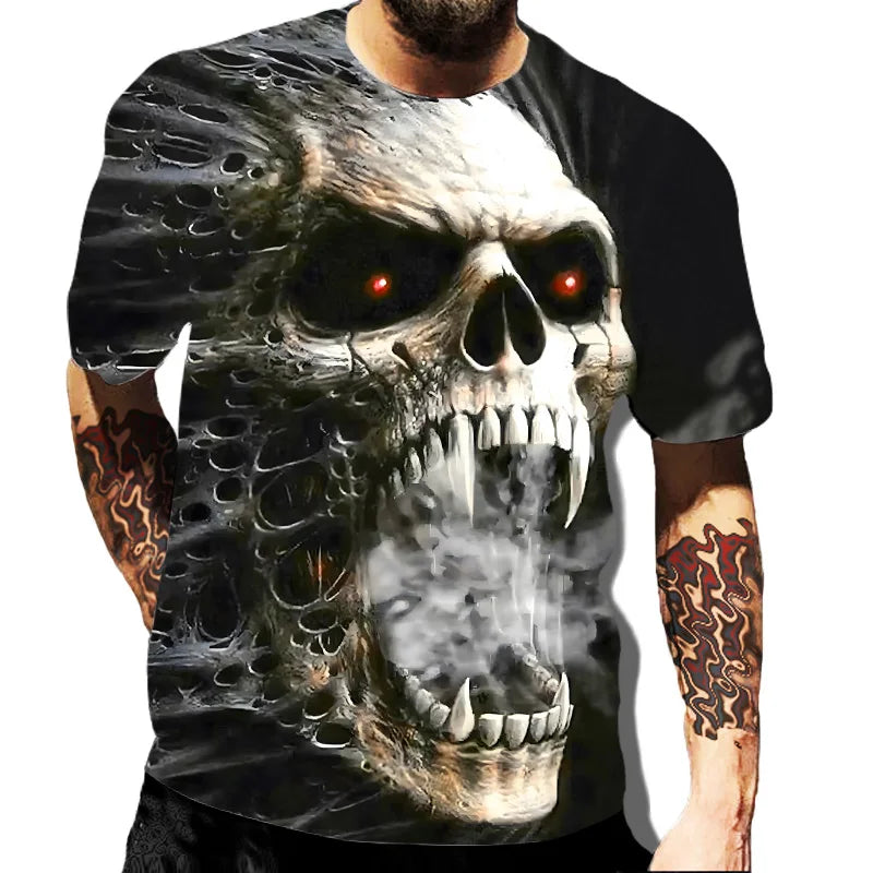Fashion Herren Horror Skull T-Shirt Rundhals Unisex Sommer Streetwear Top Shirt