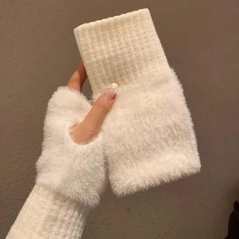 Winter Handschuhe Damen Strick fingerlose Handwärmer Fäustlinge Halbfinger