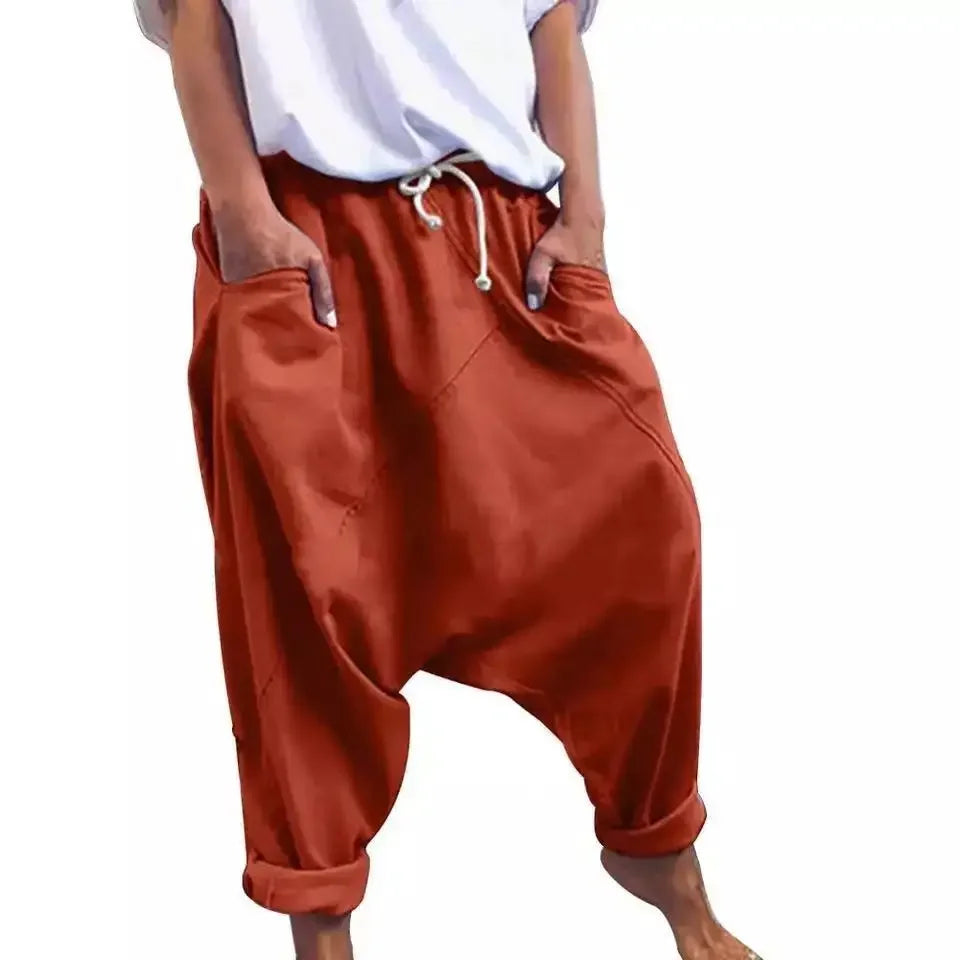 Haremshose Damen Übergröße Schritthose Hip-Hop Streetwear Schnürung Freizeit
