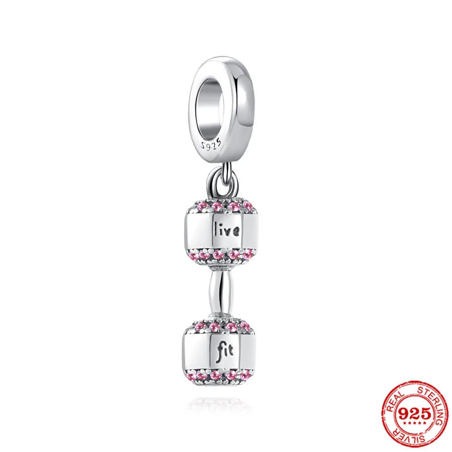 Charms Anhänger 925er Sterling Silber Charm Armband Gym Hantel Damen Geschenk